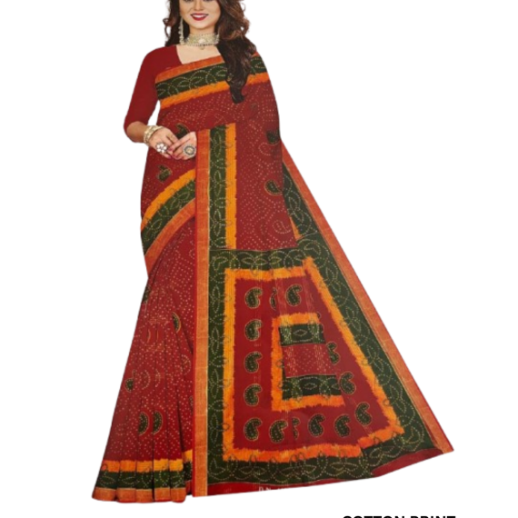 mahroon cotton print saree